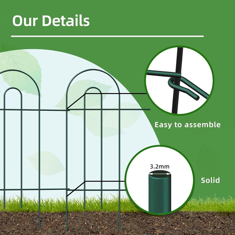 FOREHOGAR Decorative Garden Fence Border 32inX20ft Outdoor Green No Dig Temporary Iron Wire Edge Flowers Fencing Panels Rustproof Metal Folding Garden Fencing for Yard - Image 4